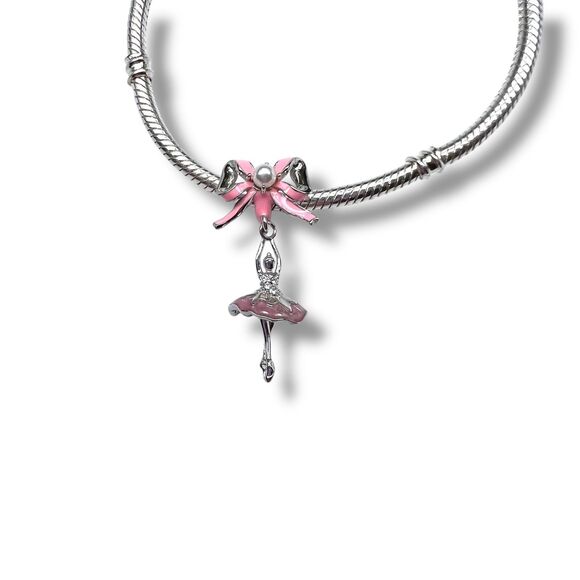 Pink Bow & Ballerina S925 Sterling Silver Pandora Moments Compatible Charm - Picture 10 of 12